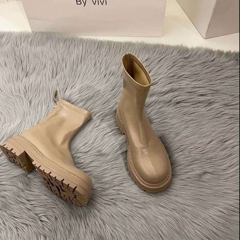 Top Trends: 2023 New Platform Shoes Women Boots Round Toe Zipper Spring Autumn Fashion Ankle Female Botines De Mujer Chelsea Boots Shoppable Styles