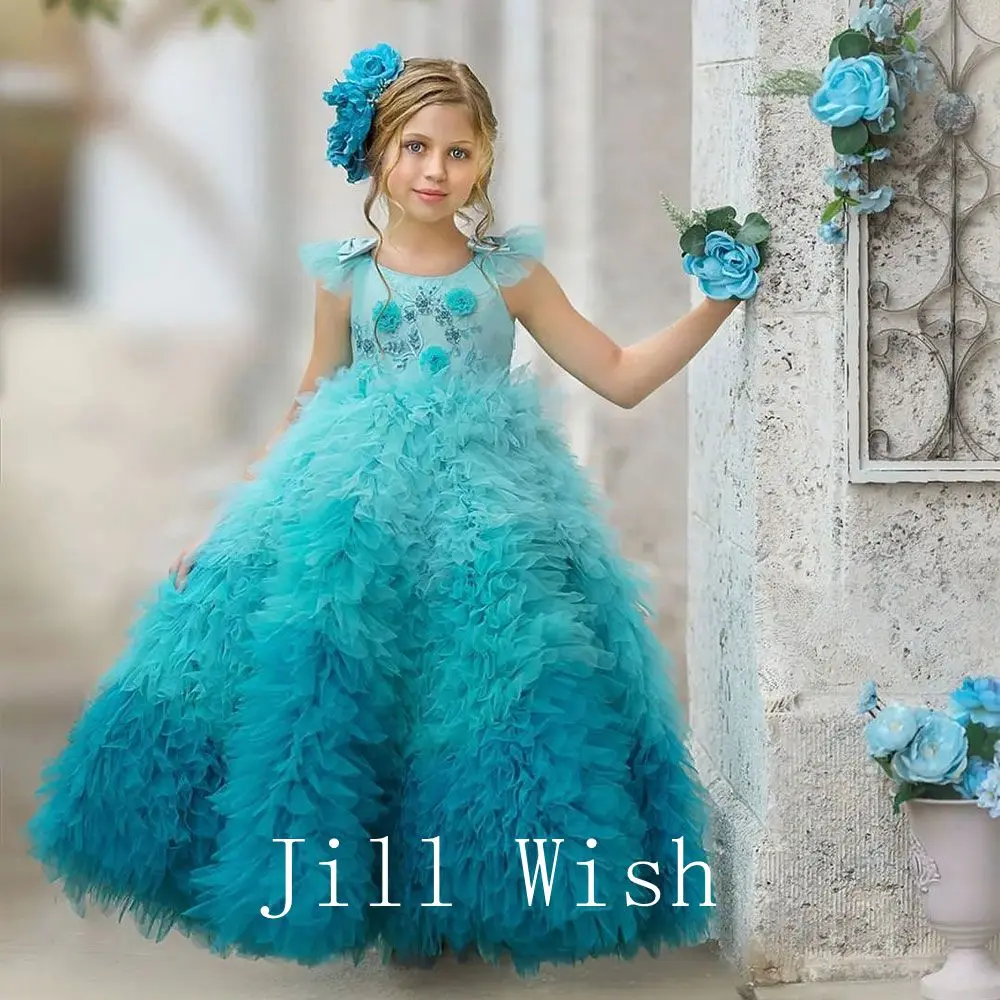 Top Trends: Jill Wish Elegant Turquoise Girl Dress Dubai Beading Princess Kids Wedding Birthday Party Ball Gown Holy Communion 2024 J181 Shoppable Styles