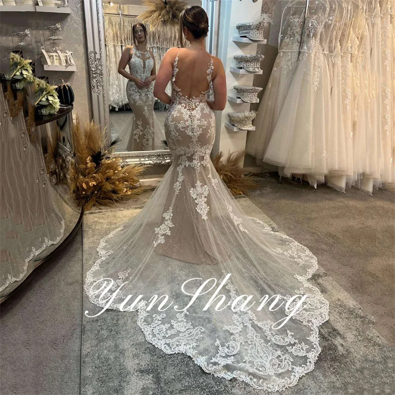 Top Trends: Yunshang Luxury Mermaid Wedding Dresses Women Lace Spaghetti Straps Open Back O-Neck Bridal Gowns Sweep Train Vestidos De Novia Shoppable Styles - Image 3