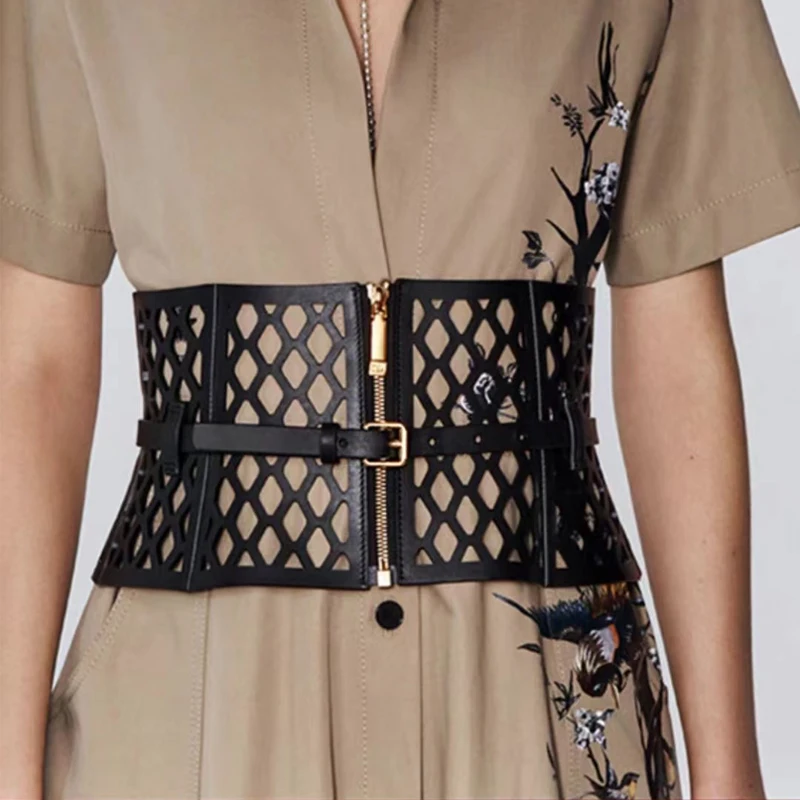 Top Trends: Openwork Mesh Bodice-style Waist Seal, Leather Women's Fashion Three-dimensional Curved Shape, Wide Belt Decoration Wais Shoppable Styles