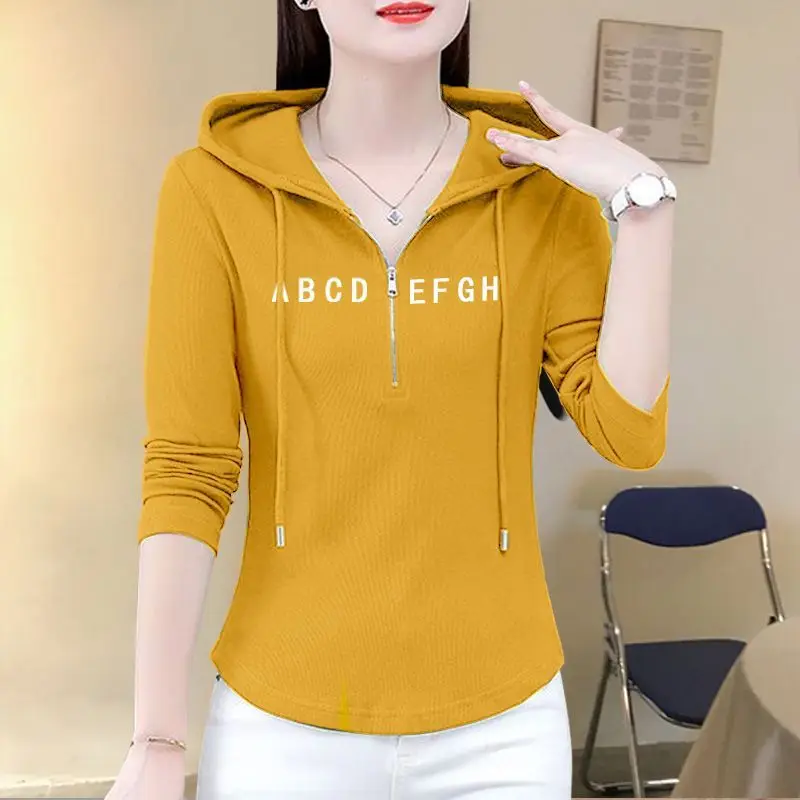 Top Trends: Korean Letter Printed Slim Sweatshirts Spring Autumn Casual Hooded Women's Clothing Basic Stylish Zipper Long Sleeve Pullovers Shoppable Styles