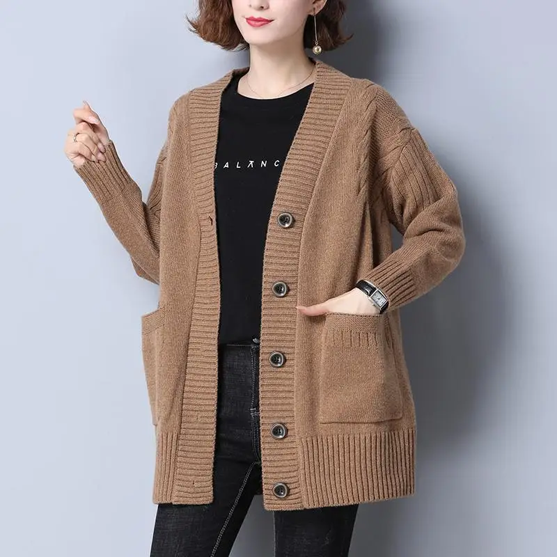 Top Trends: Autumn Winter Long All-match Fashion Women Sweater Coat Pockets Button Long Sleeve V-Neck Warm Loose Solid Casual Knit Cardigans Shoppable Styles