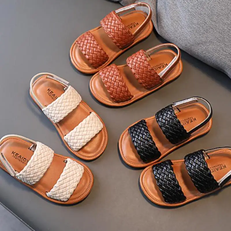 Top Trends: Girl Sandals Braided Open Toe Fashion Vacation Summer Children Flat Shoes Solid Color Comfy Outdoor Anti-slip Kids Sliders Shoppable Styles