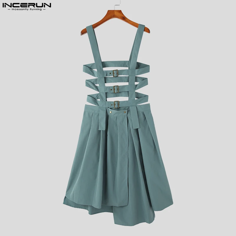 Top Trends: INCERUN 2023 American Style Mens Pleated Design Skirts Pants Casual Street Irregular Hem Solid Straps Half Skirt Jumpsuits S-5XL Shoppable Styles - Image 5