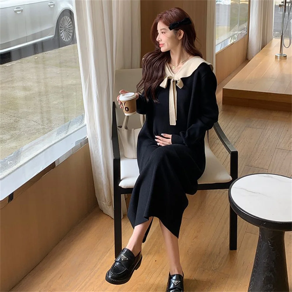 Top Trends: Maternity Dress 2023 Fall Winter Women's Pregnancy Clothes Sweaters Skirts Warm Soft With Ruffle Collar Sleeve Knit Long Dress Shoppable Styles - Image 6