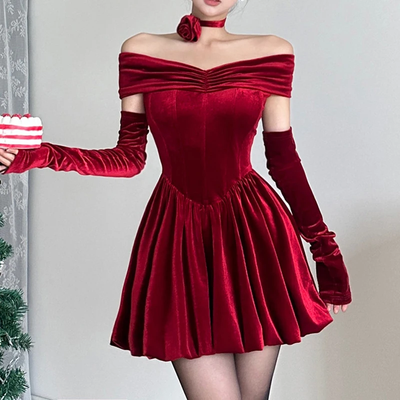 Top Trends: Goth Dark Y2k Elegant Formal Velvet Cute Mini Dresses Gothic Off Shoulder A-line Partywear Dress Ruched Bodycon Corset Outfits Shoppable Styles