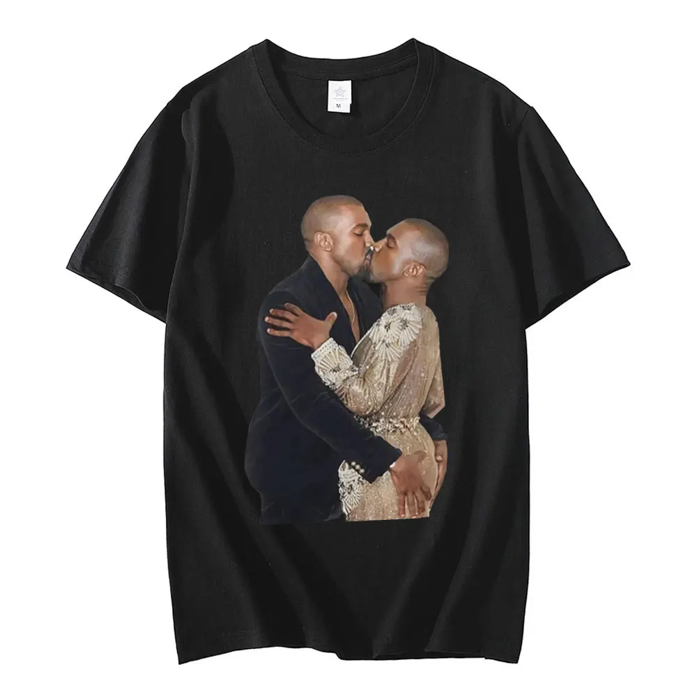 Top Trends: Rapper Kanye West Kissing T Shirt Retro Graphic T Shirts Cotton T-shirt Omari West Fans Lovers Men Women Hip Hop Oversized Tees Shoppable Styles