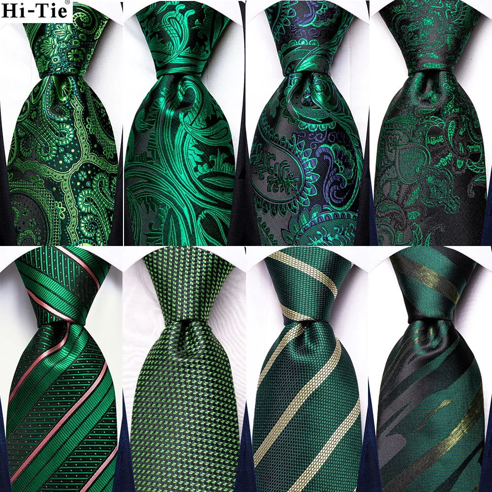 Top Trends: Paisley Striped Green Silk Tie For Men Handky Cufflink Gift Men Necktie Fashion Business Party Wedding Dropshiping Hi-Tie Design Shoppable Styles