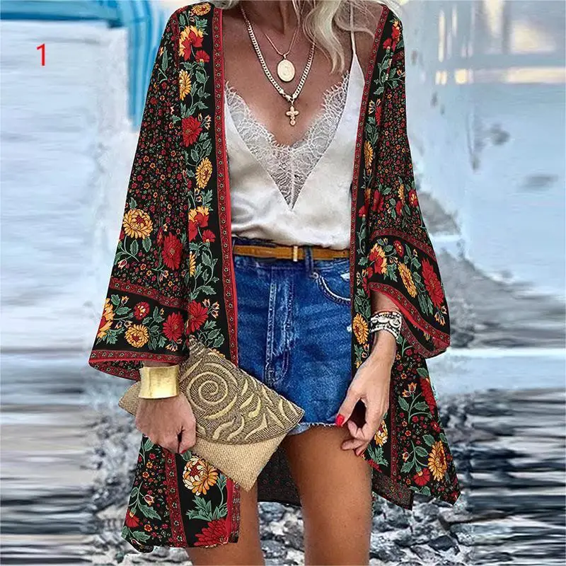 Top Trends: Bohemian Bikini Cover Up Cardigan Swimsuit Woman 2023 Summer Beach Cover Ups For Swimwear Women Tops Long Sleeved Kimonos Mujer Shoppable Styles - Image 3