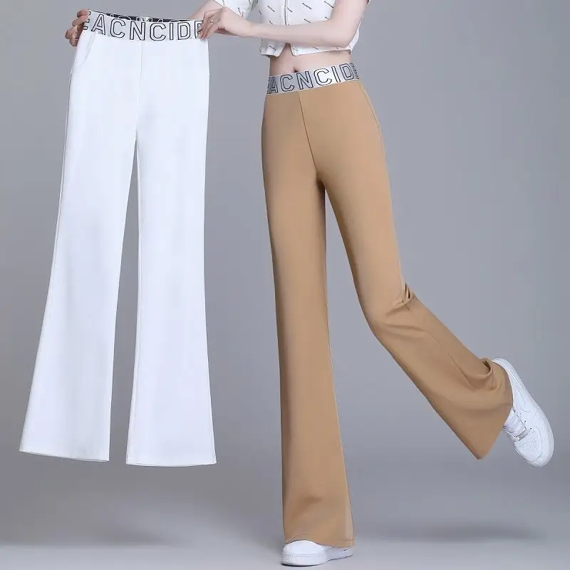 Top Trends: Office Lady Korean Fashion Thin Solid Wide Leg Suits Pants Spring Summer Women High Waist Elastic Loose Casual Straight Trousers Shoppable Styles