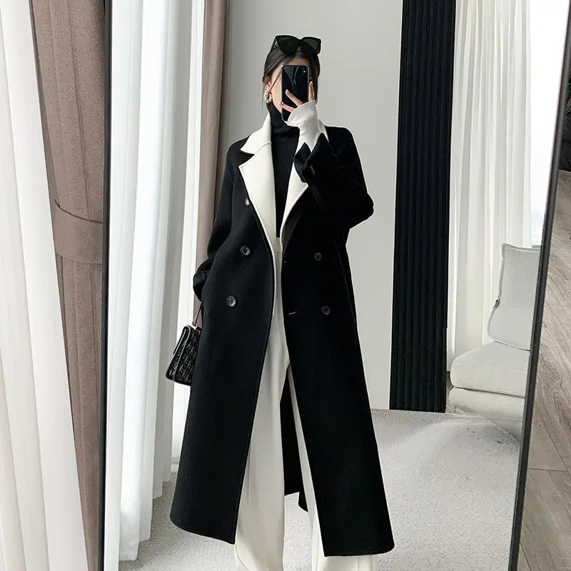 Top Trends: 2023 Autumn And Winter New Korean Version Fashion Temperament Loose Splice Mid Length Thickened Wool Hepburn Coat For Women Shoppable Styles