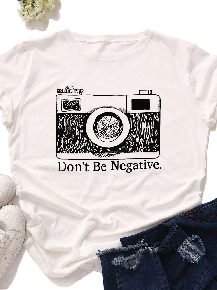 Top Trends: Don&#039;t Be Negative Camera Print Women T Shirt Short Sleeve O Neck Loose Women Tshirt Ladies Tee Shirt Tops Camisetas Mujer Shoppable Styles