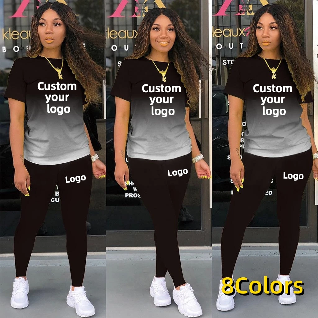 Top Trends: Two Piece Set Women Tracksuits Sets DIY Printed Personality Short Sleeve T Shirts + Pants Sports Suit Custom Your Logo For Women Shoppable Styles