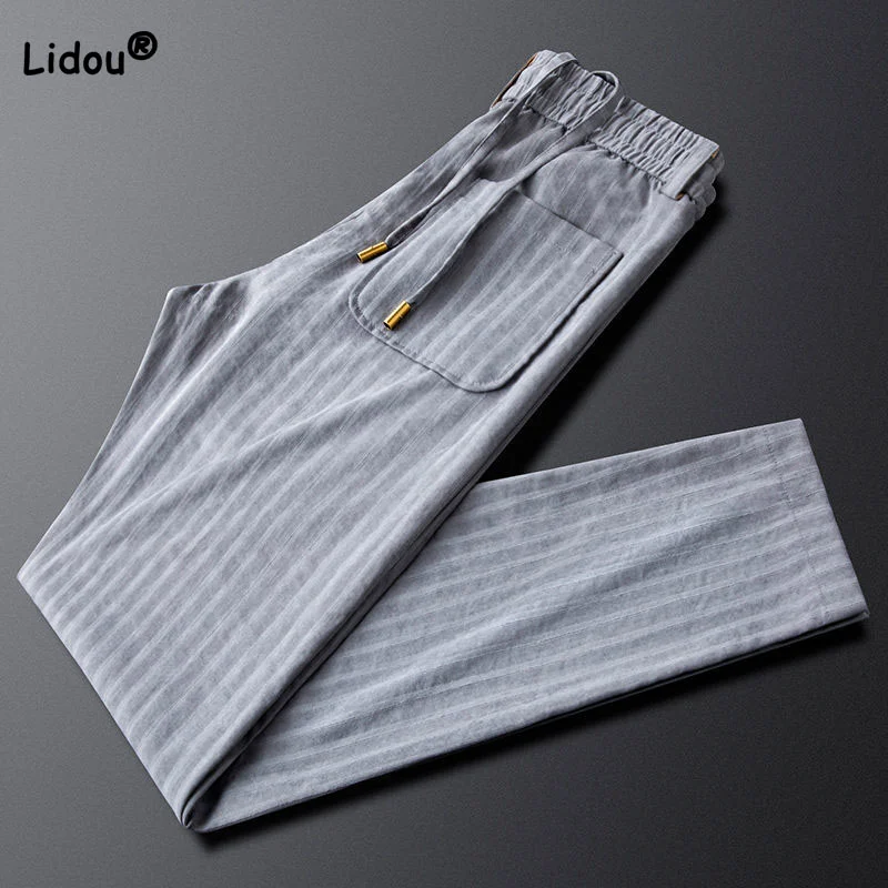 Top Trends: All-match Trend Men's Elastic Waist Straight Sports Pants 2023 Summer Male Clothes Quick Dry Casual Pockets Drawstring Trousers Shoppable Styles