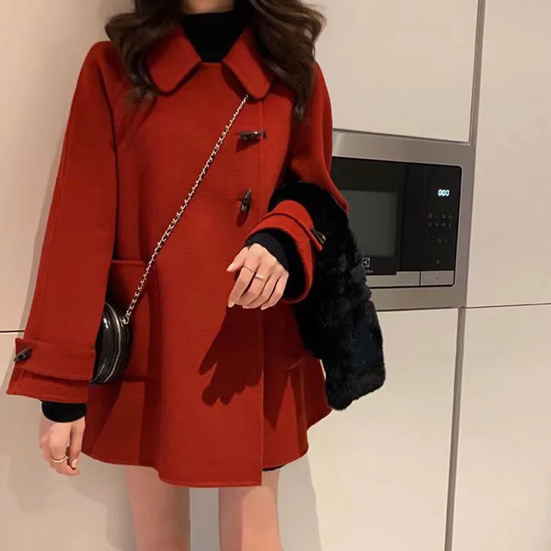 Top Trends: 2022 Autumn And Winter New Korean Version Thickened Red Denim Button Small Medium Long Woolen Coat Women Shoppable Styles