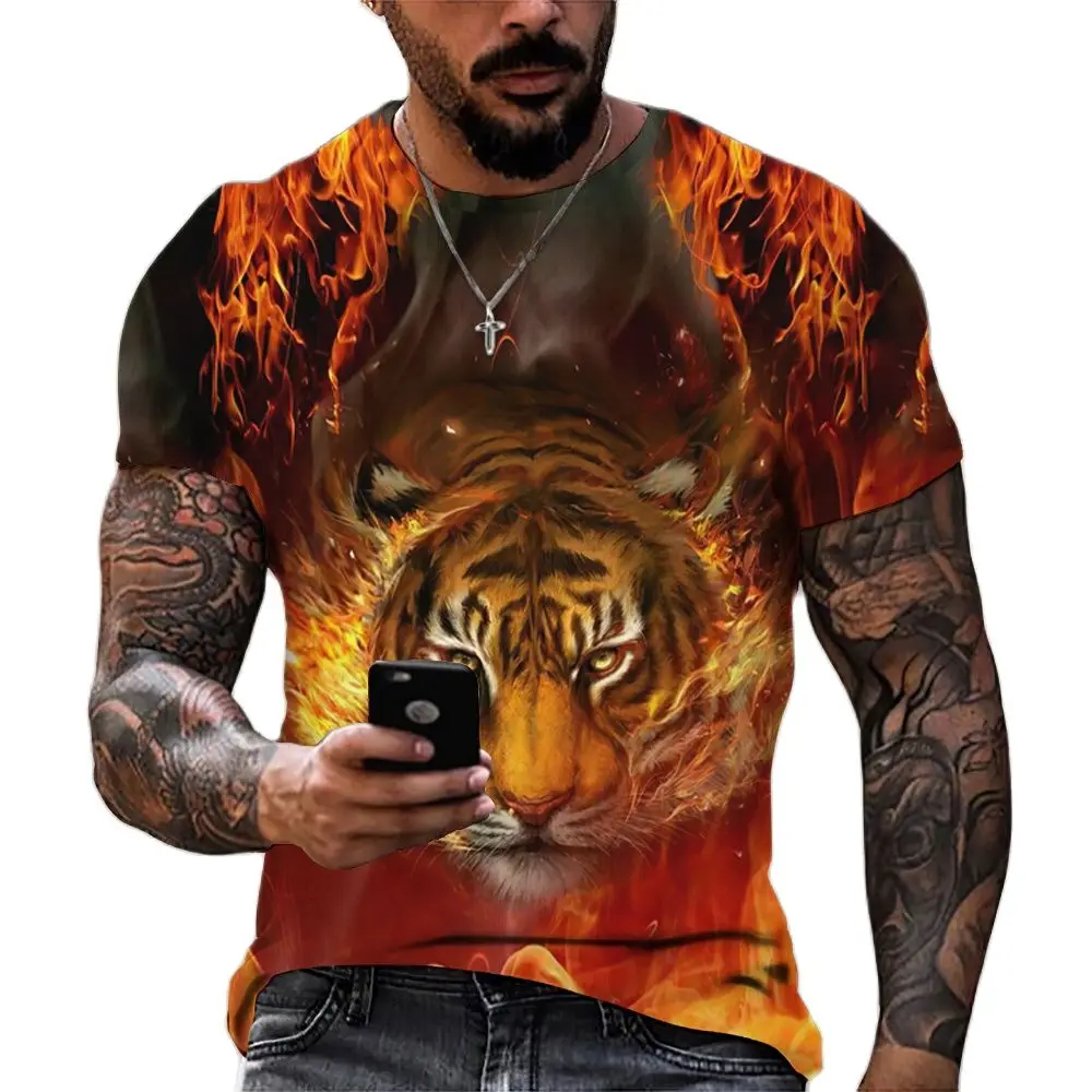 Top Trends: Tiger Fighting Animal Beast Fierce Lion / leopard Print 3D T-shirt Men's Short Sleeve Tops Oversized Tees Shirt Men Design Clothes Shoppable Styles - Image 2