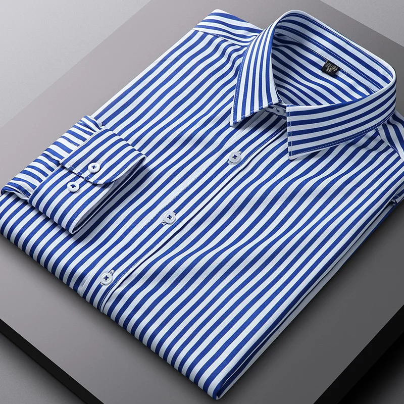 Top Trends: New In Shirt Striped Lomg-sleeve Shirts For Men Slim Fit Formal Plain Shirt Soft England Style Office Tops Wrinkle Free Clothes Shoppable Styles