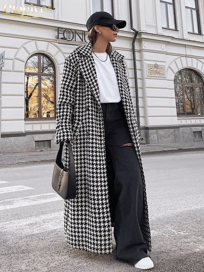 Top Trends: Clacive Winter Loose Houndstooth Women Coat Elegant Lapel Long Sleeve Office Jacket Trench Fashion Classic Warm Overcoat Female Shoppable Styles - Image 2