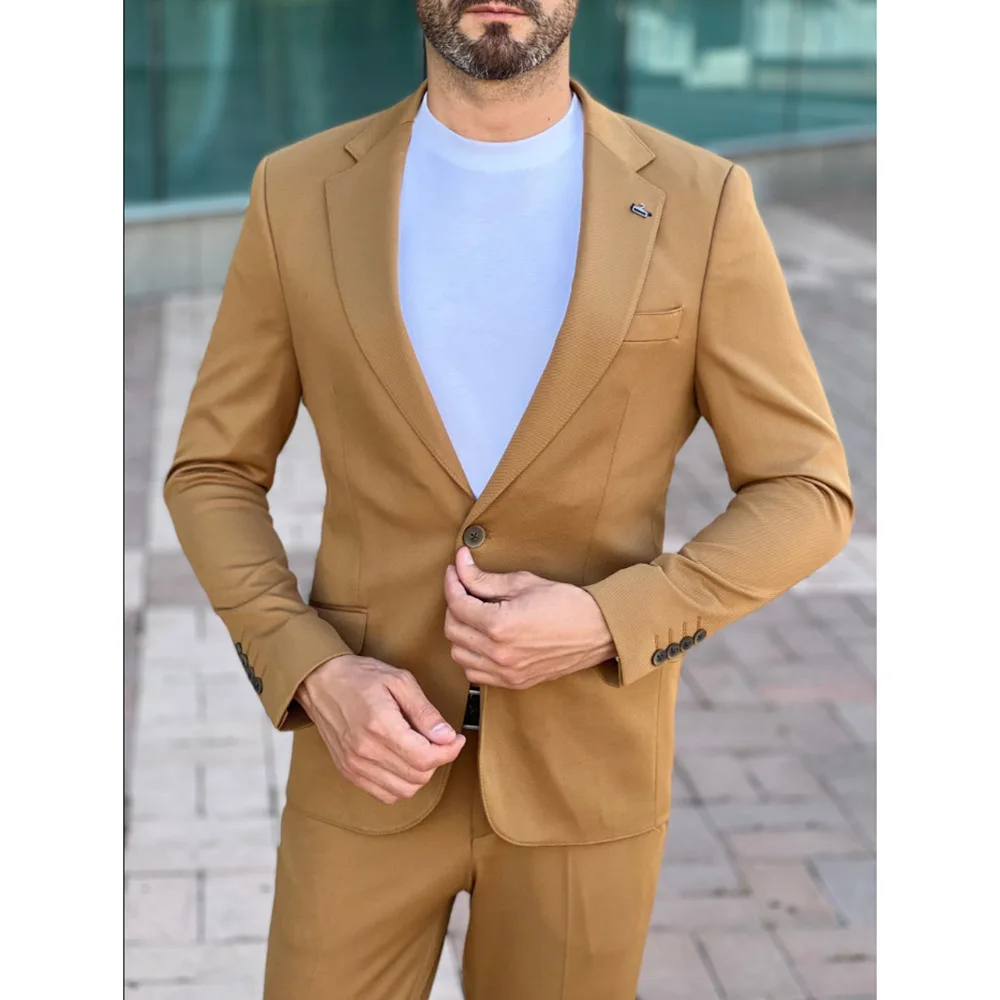 Top Trends: Men Blazer Suit Terno Outfits Regular Prom Khaki Single Breasted Notched Lapel Masculino Elegant Two Piece Jacket Pants Slim Fit Shoppable Styles