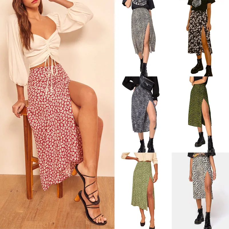 Top Trends: High Split Long Skirt For Women Sexy Leopard Print High Waist Boho Floral Skirts Vintage Female Beach Wrapped Skirts Dresses Shoppable Styles