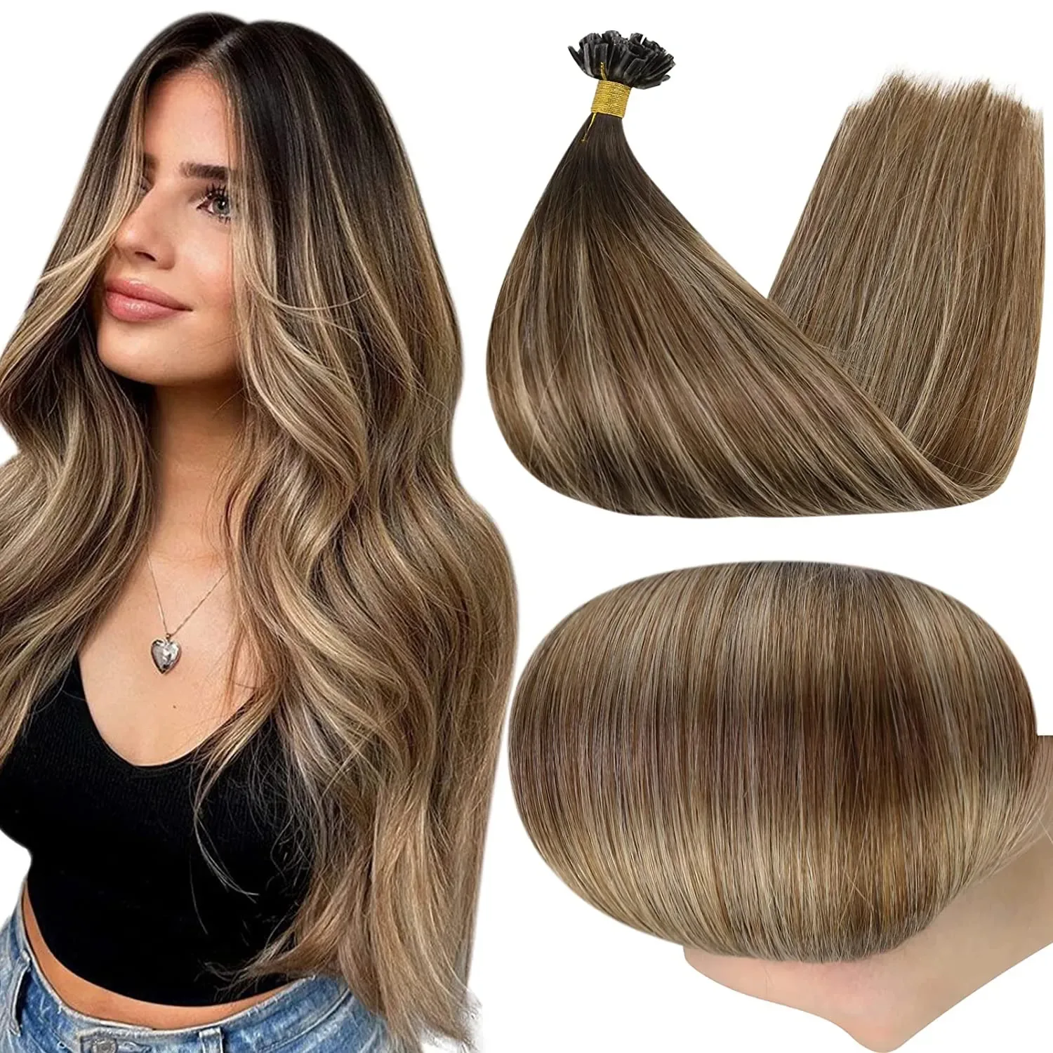 Top Trends: Full Shine Fusion Nail U Tip Hair Extensions Balayage Color Keratin Glue Beads Prebonded Human Hair Extensiones 50g Machine Remy Shoppable Styles