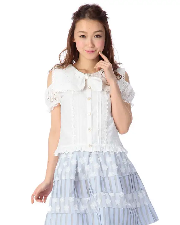 Top Trends: SALES Summer Japan Liz Lisa Cotton Hollow Out Embroidery Tie Shirts Shoppable Styles