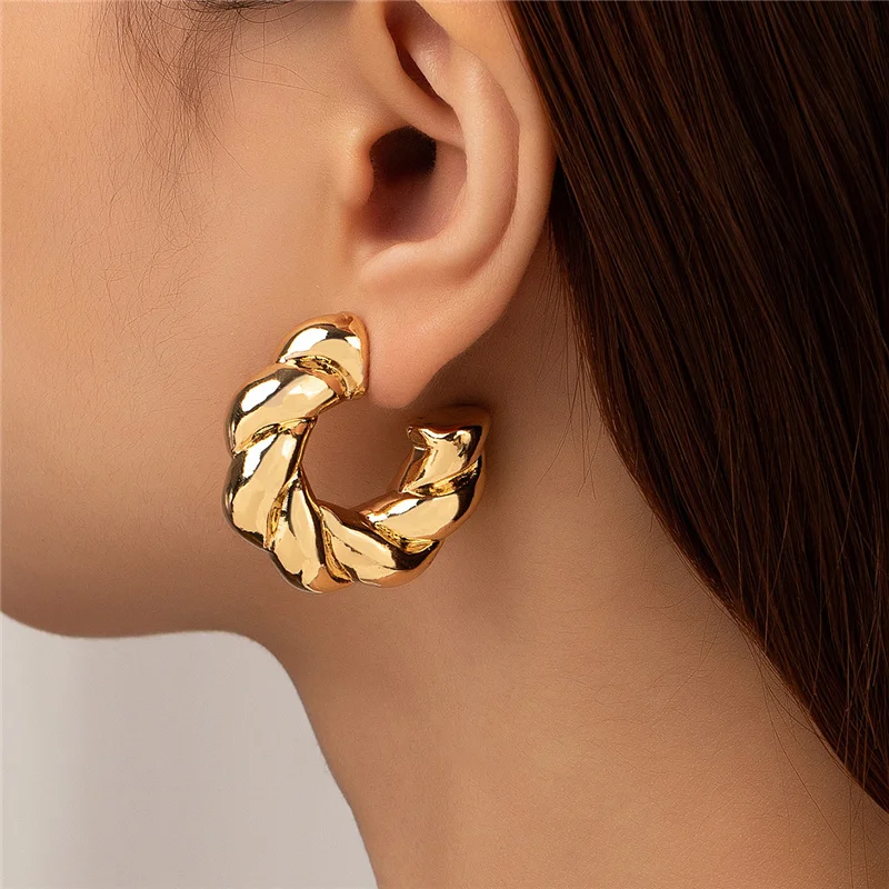 Top Trends: Trendy Circle Twists Hoop Earring For Women Simple Temperament Hyperbole Gold Color Ear Daily Wear Jewelry Party Gifts Shoppable Styles