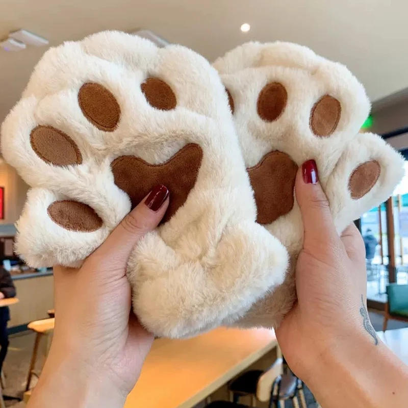 Top Trends: Winter Cute Soft Cat Claw Paw Gloves Plush Mittens Warm Plush Short Fingerless Fluffy Bear Cat Gloves Costume Half Finger Party Shoppable Styles