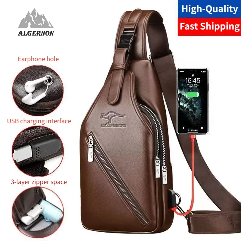 Top Trends: New Men's Business Crossbody Bag PU Leather Casual Shoulder Bag USB Charging High Quality High Capacity Travel Sports Waistpack Shoppable Styles