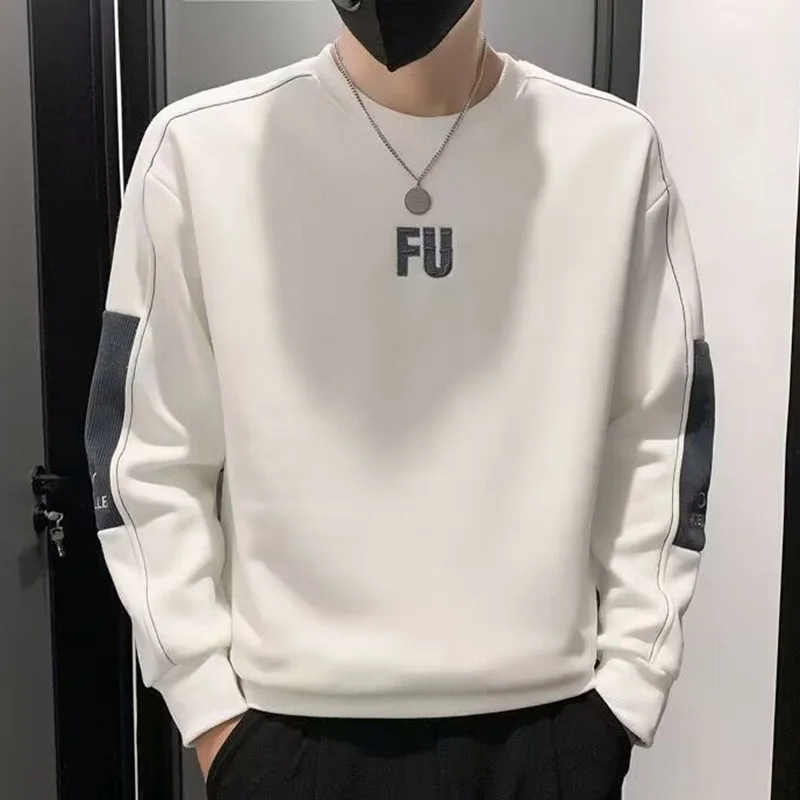 Top Trends: Fashion O-Neck Spliced Loose Letter Casual Sweatshirt Men Clothing 2023 Autumn New Korean Tops Long Sleeve All-match Sweatshirts Shoppable Styles - Image 2