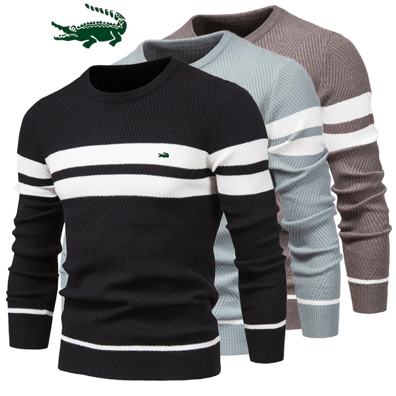 Top Trends: High Quality New Mens Boys Winter Stripe Sweater Thick Warm Pullovers Men&#039;s O-neck Basic Casual Slim Comfortable Sweaters Shoppable Styles