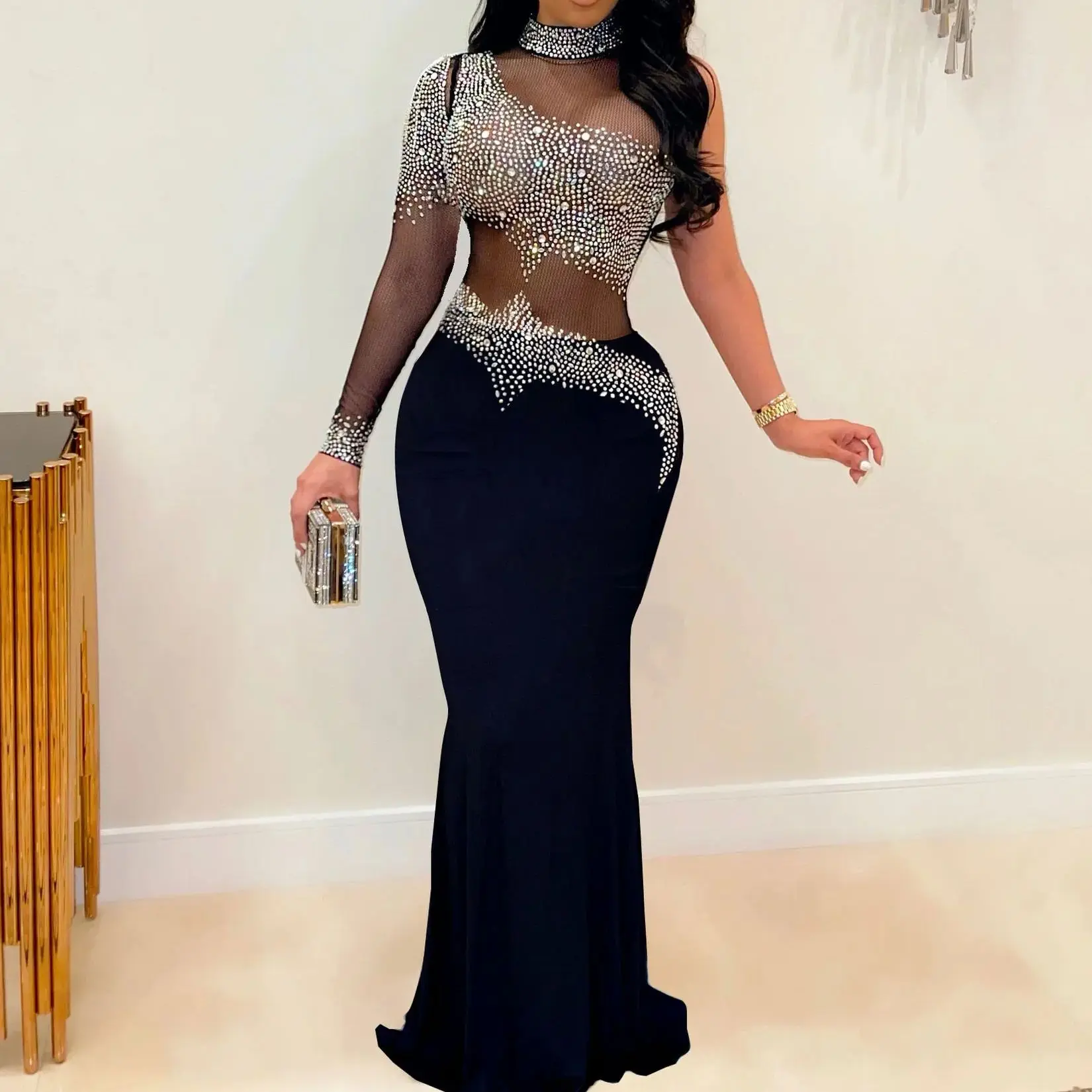 Top Trends: Plus Size Sheer Rhinestone Party Dress Female Luxury Dinner Prom Lady Evening Robe Summer Elegant And Pretty Women Dresses Shoppable Styles