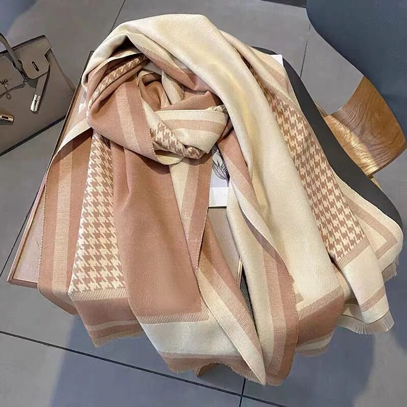 Top Trends: Luxury Brand Scarf Autumn And Winter Houndstooth H Letter Color Block Cotton Woven Outdoor Warm Large Shawl Scarf Women Luxury Shoppable Styles - Image 3