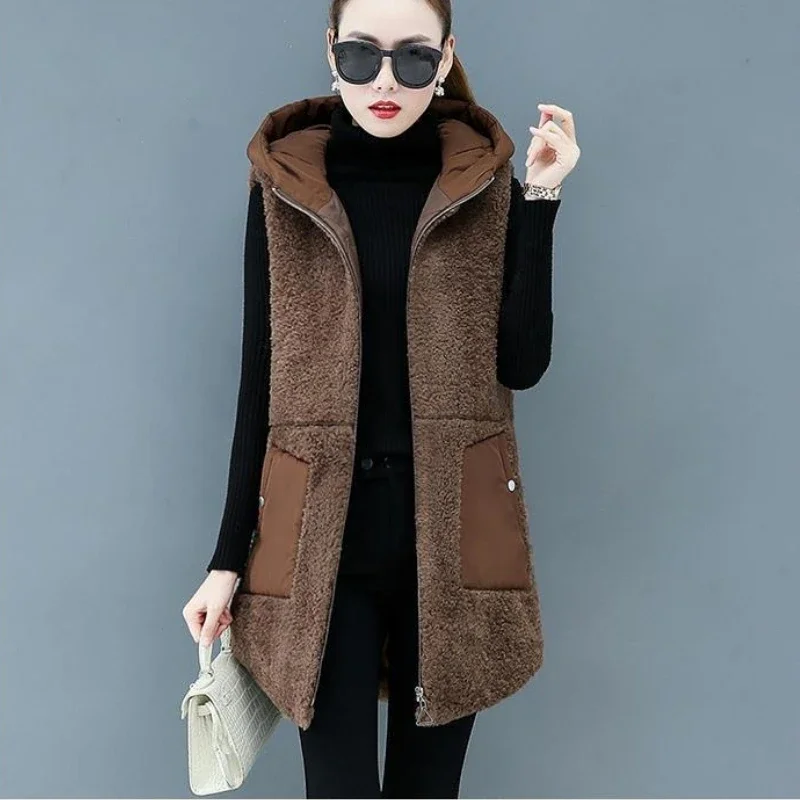 Top Trends: Women Lamb Wool Vest Coat Autumn Winter Warm Hooded Cardigan Sleeveless Tops Plus Size Loose Korean Fashion Thick Shoppable Styles - Image 6