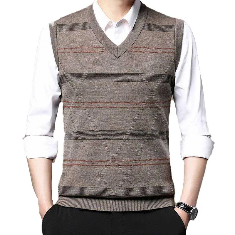 Top Trends: Fashion V-Neck Spliced Striped Vest Sweaters Men's Clothing 2023 Autumn Winter Loose Knitted Casual Pullovers All-match Tops Shoppable Styles