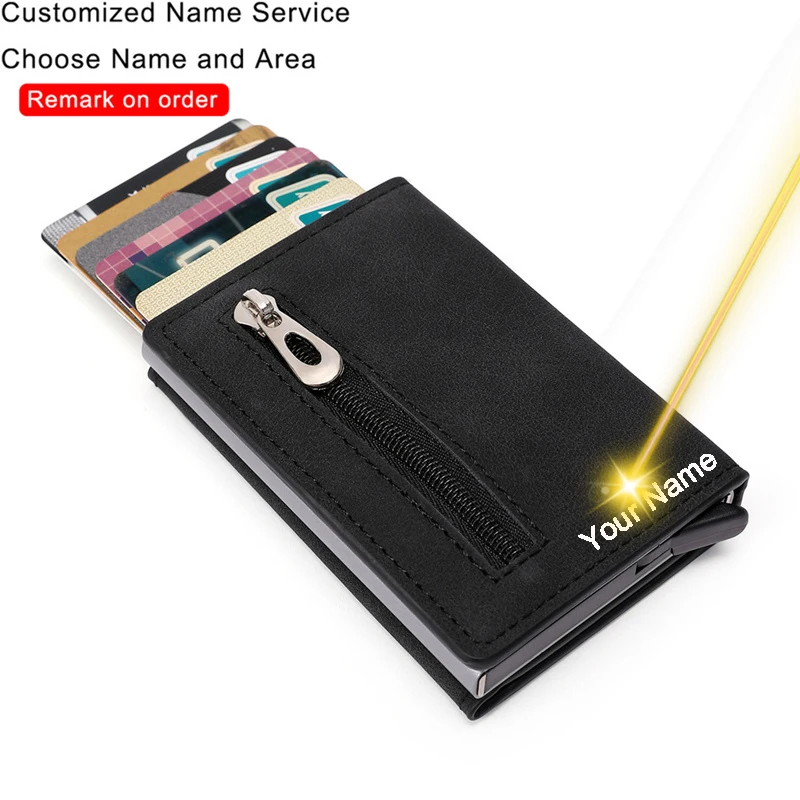 Top Trends: Customized Name Logo ID Credit Bank Card Holder Rfid Anti-thelf Card Holder Wallet With Organizer Coin Pocket &amp;Money Clips Purse Shoppable Styles