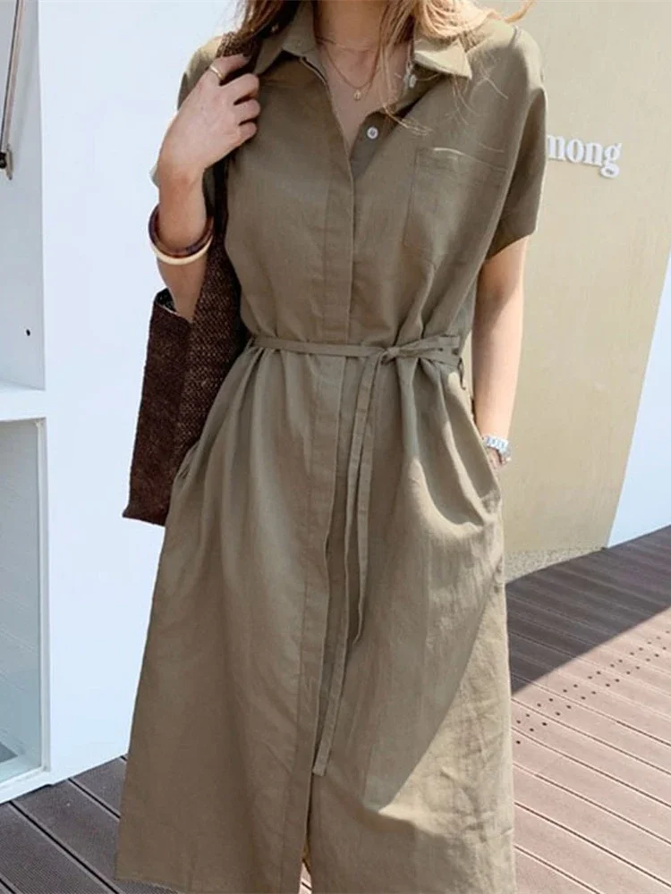 Top Trends: Summer Women Dress Shirt Dress Long Evening Female Vintage Maxi Party Oversize Beach Woman Dresses Casual Elegant Prom Green Shoppable Styles