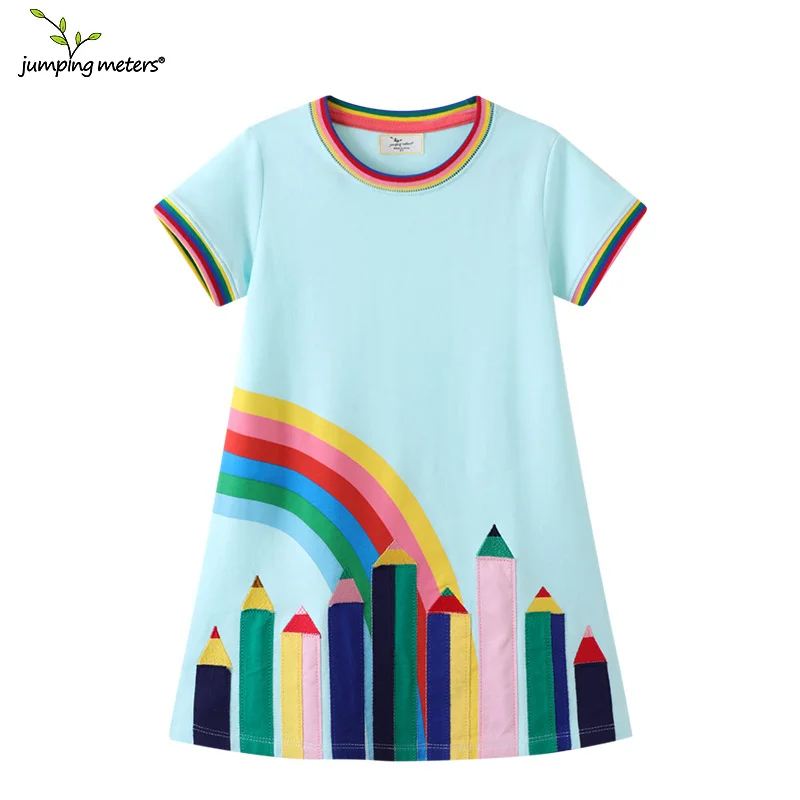 Top Trends: Jumping Meters Summer School Dresses For Girls Princess Short Sleeve Pen Embroidery Applique Hot Selling Kids Costume Frocks Shoppable Styles