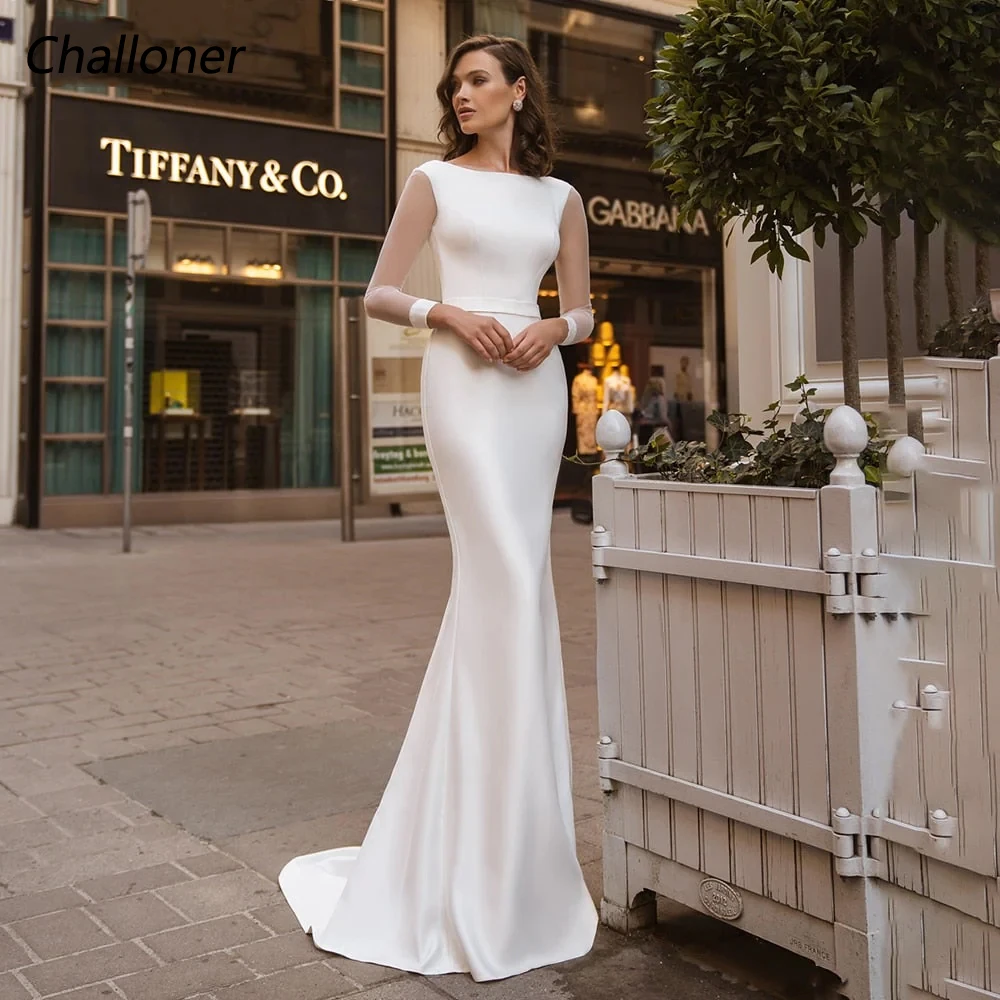 Top Trends: Challoner Simple O-Neck Backless Wedding Dresses Elegant Long Sleeves Lace Up Mermaid Bridal Gown Floor Length Vestidos De Novia Shoppable Styles