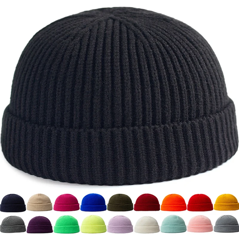 Top Trends: Hip Hop Beanie Knitted Hat Men Fashion Skullcap Autumn Women Winter Brimless Baggy Melon Cap Cuff Docker Fisherman Beanies Hat Shoppable Styles