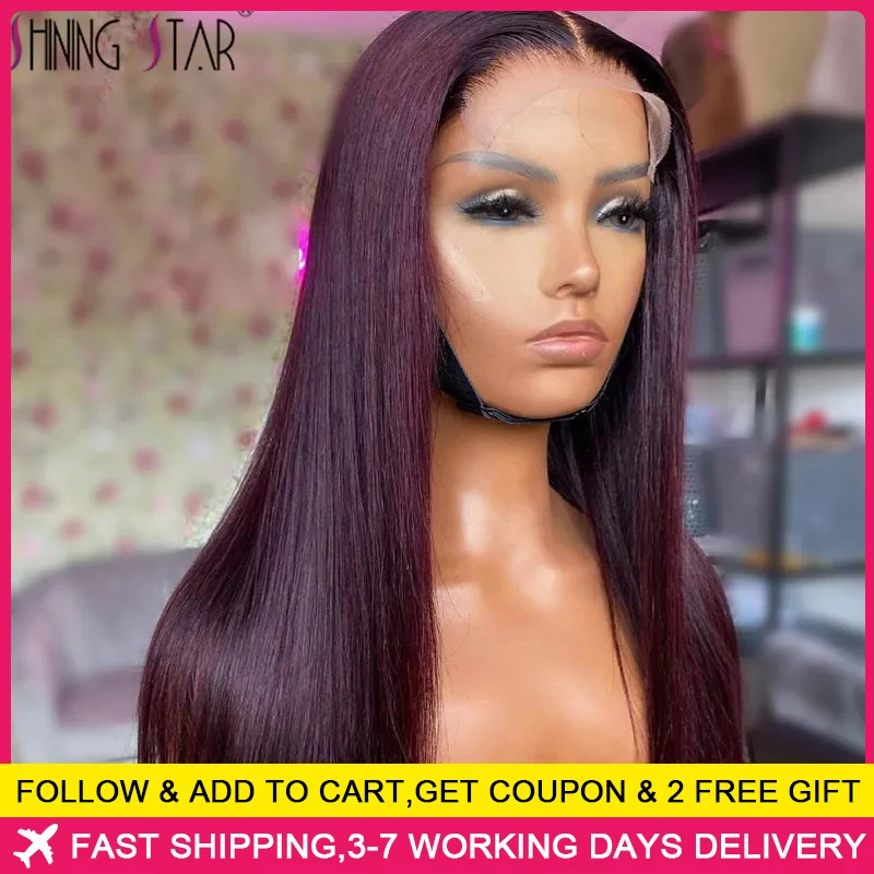 Top Trends: Peruvian Burgundy 13×6 Lace Front Wig 99J Red Colored Straight 13x4 Lace Frontal Wig Human Hair Pre-Plucked Transparent Lace Wig Shoppable Styles