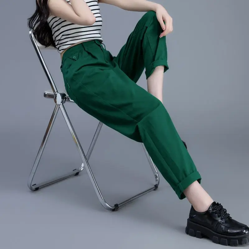 Top Trends: Green Casual Women Jeans Spring Autumn Fashion Harem Pants Korean Clothing New Streetwear High Waist Solid All-match Trousers Shoppable Styles