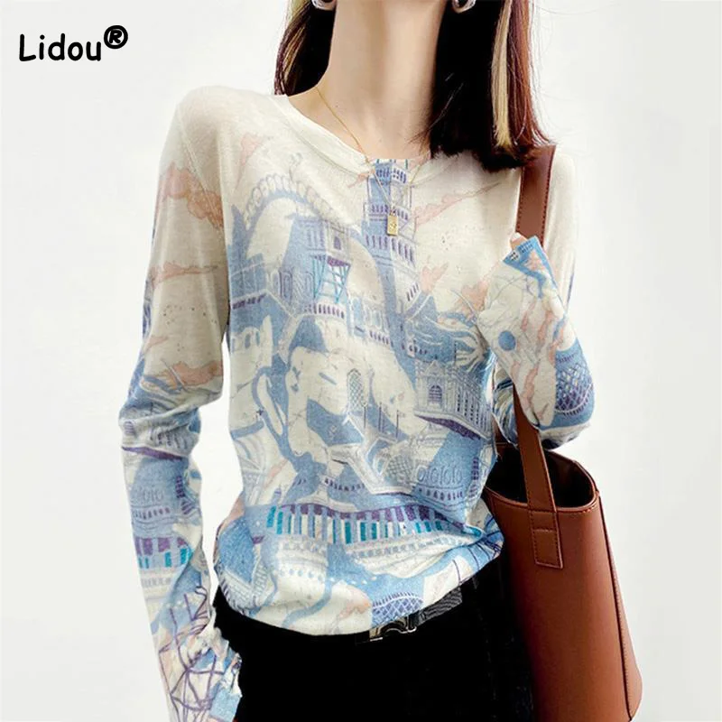 Top Trends: Spring Autumn Clothes For Women Round Neck Graphic Printed Long Sleeve T-Shirt Fashion Casual Slim Pullover Knitted Tops Shoppable Styles