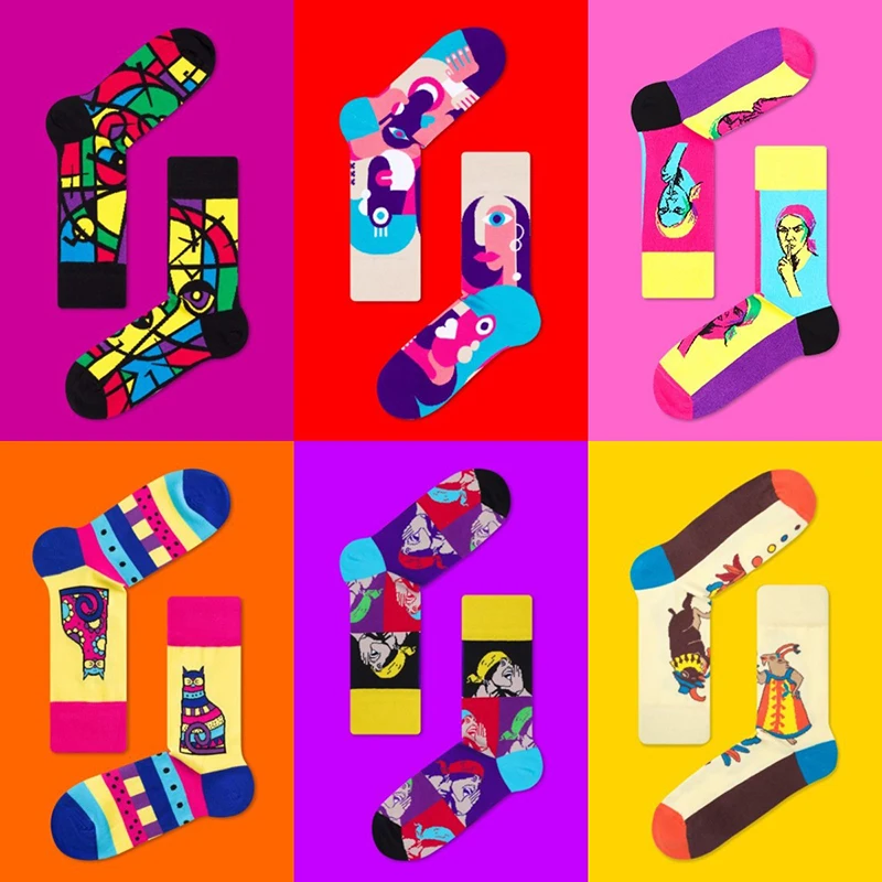 Top Trends: New Design Cartoon Art Oil Painting Style Funny Creative Unisex Socks Men Women One Size Crew Cotton Fashion Socks Wholesale Shoppable Styles