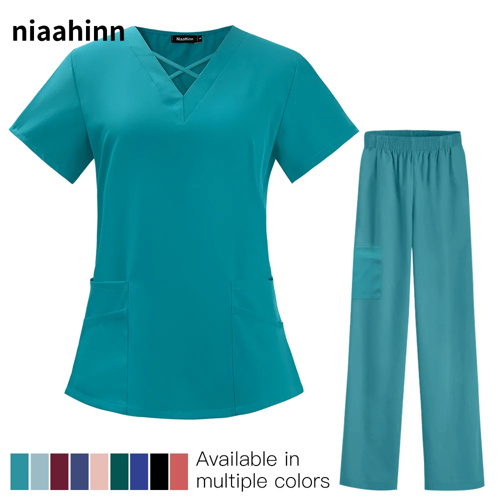 Top Trends: Hospital Scrubs Tops Pants Scrubs Uniforms Nurse Workwear Nursing Uniforms Women Men V Neck Solid Color Pet Doctor Working Suits Shoppable Styles