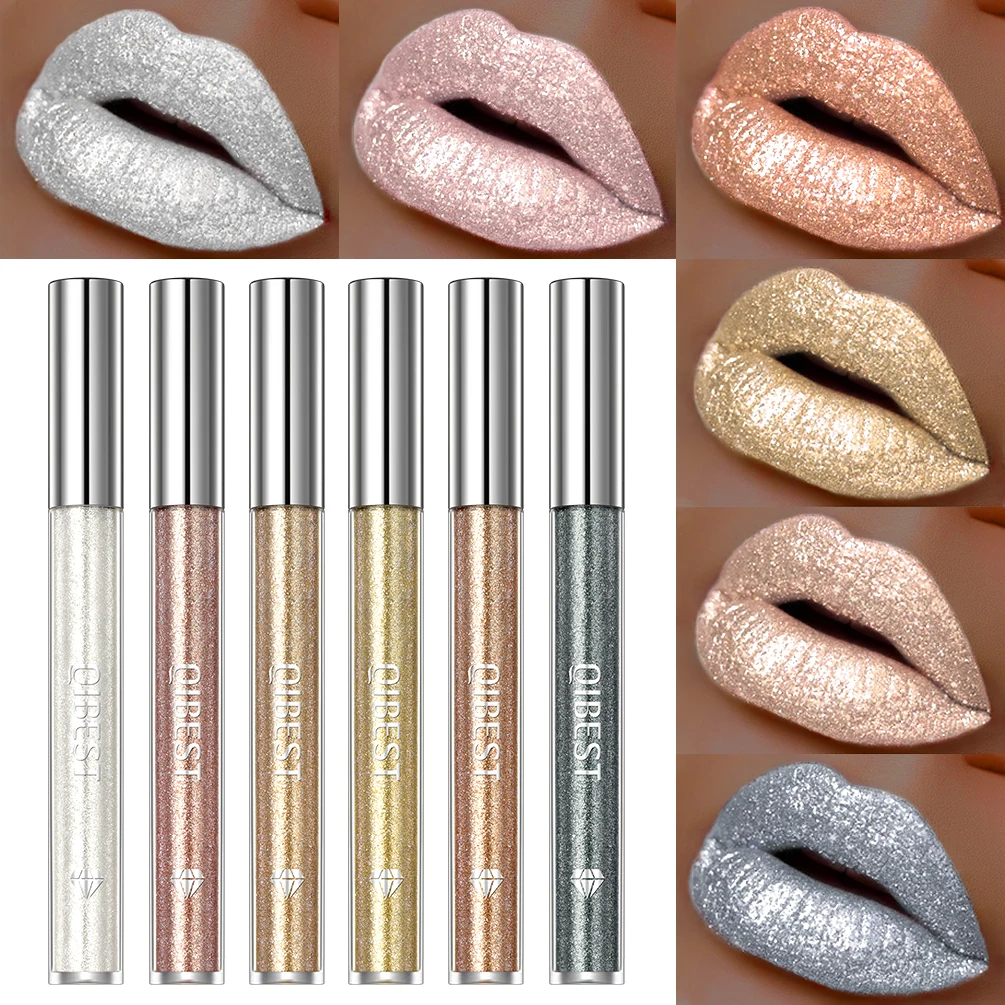 Top Trends: QIBEST Glitter Diamond Liquid Lipstick Waterproof Long Lasting Pearl Shiny Lip Gloss Metal Charming Women Lip Makeup 6 Colors Shoppable Styles