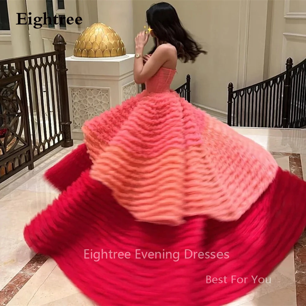 Top Trends: Eightree Pink / Red Evening Dress Tulle Tiered Frill-Layered Backless Prom Gowns Formal Long Arabic Party Dresses For Women 2023 Shoppable Styles