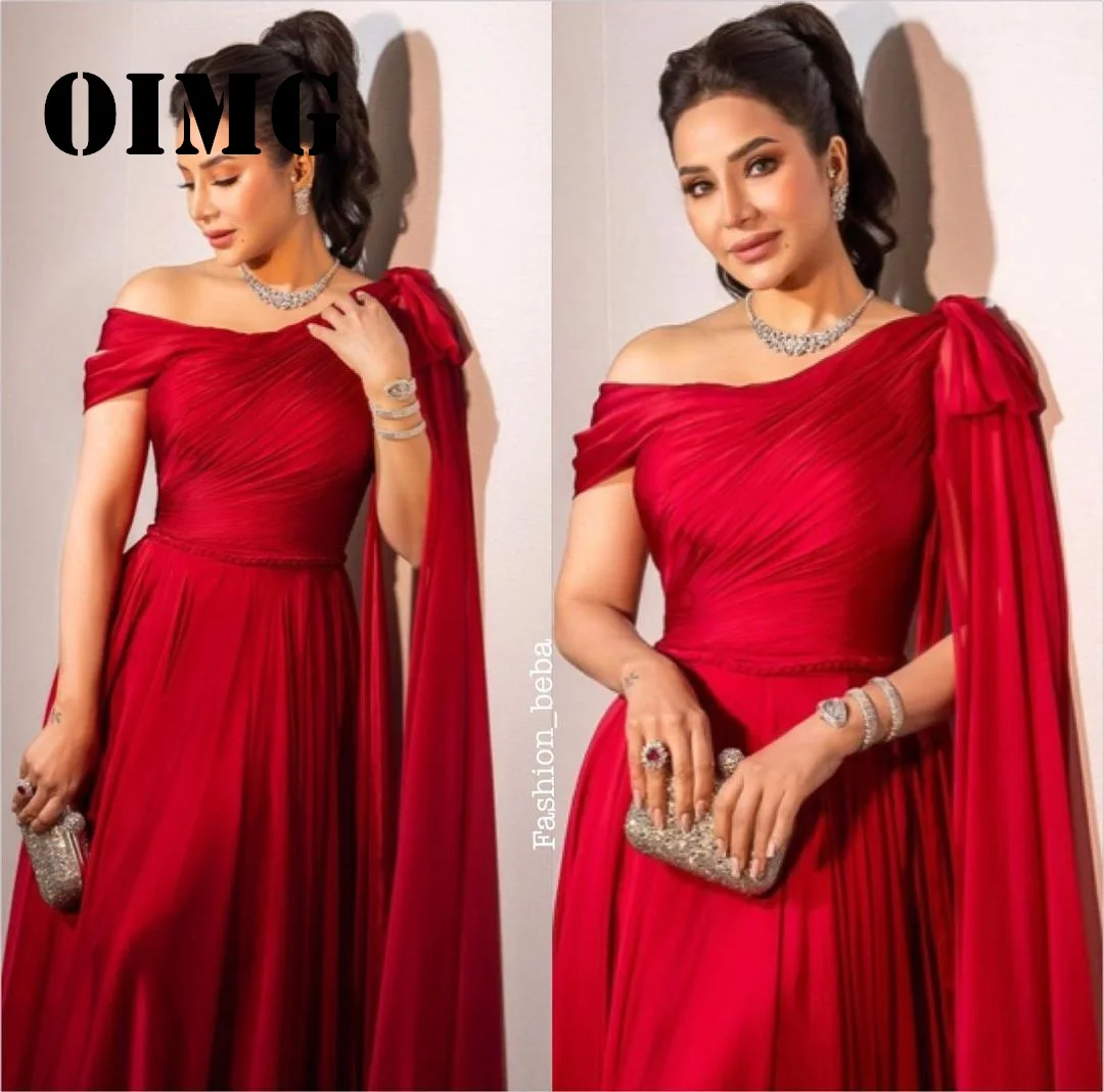 Top Trends: OIMG New Design Off The Shoulder Red Prom Dresses Sleeveless Saudi Arabic Satin Backless Women Evening Gowns Formal Party Dress Shoppable Styles