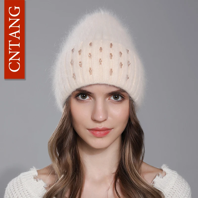 Top Trends: CNTANG Winter Hat For Women Warm Knitted Angora Rabbit Fur Beanies Fashion With Bead Hats Female High Quality Casual Luxury Cap Shoppable Styles