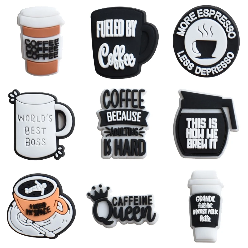 Top Trends: 1Pcs PVC Coffee For Crocs Charms DIY Badge Women Sandals Buckle Kids Pins Decoration Jeans Shoe Accessories Wristbands Wholesale Shoppable Styles